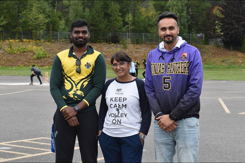 Terrace Cricket Club’s Punjab Panthers Coach Soma Raviendran, Terrace Cricket Club President Kam Siemens, and Punjab Panthers Coach Sukhjinder Singh at the Gurdwara Skeena Valley Guru Nanak Brotherhood in Terrace on Aug. 20. (Viktor Elias/Terrace Standard)