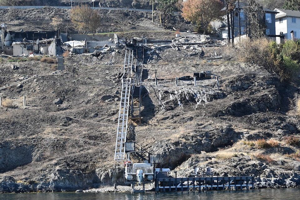 Extensive wildfire damage is visible from Okanagan Lake after the McDougall Creek wildfire swept through the Central Okanagan. (Brittany Webster/Capital )