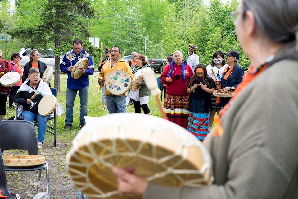 Singing and drumming was also held at the outdoor gathering on Friday, June 4. Hundreds of people attended from around the region. (Aman Parhar/Caledonia Courier)