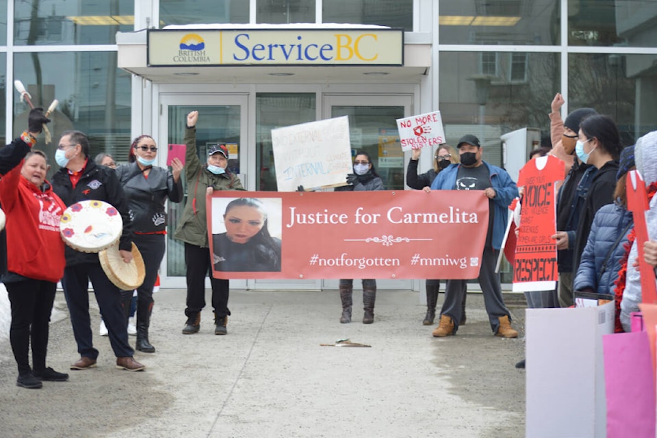 A rally was held outside the Quesnel Courthouse on Tuesday, Feb. 15 for Carmelita Abraham who was the victim of a homicide. (Rebecca Dyok - Quesnel Observer photo)
