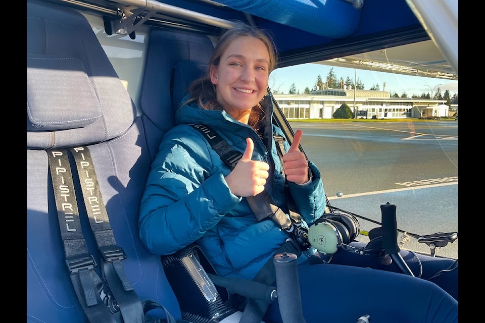 Catherine Check was the first student pilot to fly an electric plane solo in December. 
