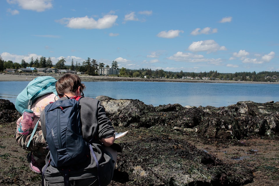 Dawn Dudeck (right) and Nicola St-Onge conduct a sea star survey as part of Campbell River's Ocean Week.