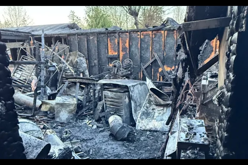 A structure fire on April 11 destroyed the glass-blowing studio belonging to Gibson Sell, a professional glass-blower in Campbell River. 