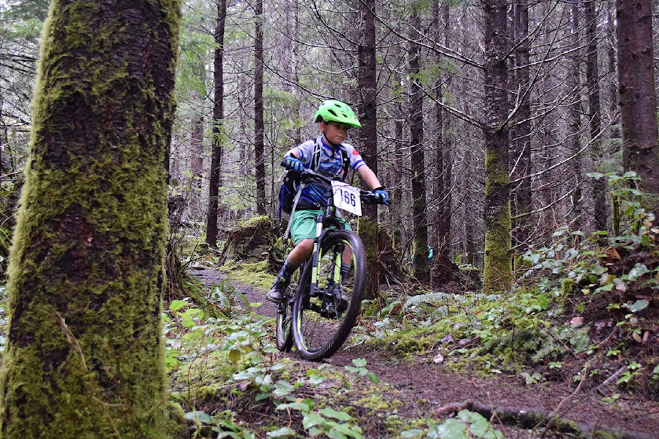 Campbell River’s Alex Racher, 10, was among the locals who participated in an Island Cup Series cross-country mountain bike race near Campbell River on April 7, 2019. Photo by David Gordon Koch/Campbell River Mirror