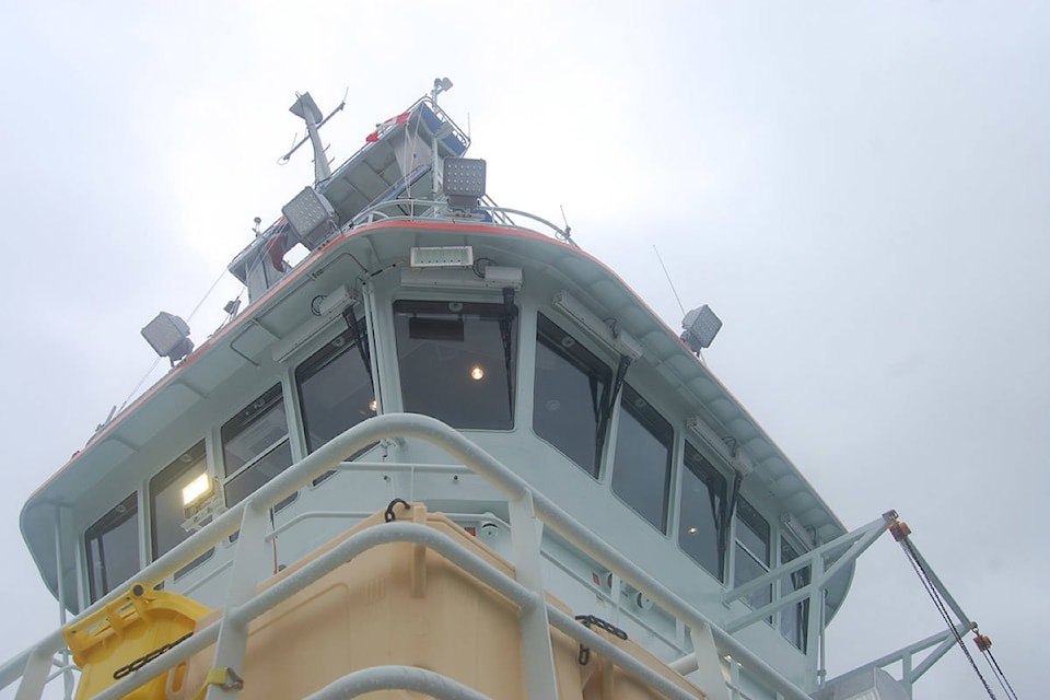 Mowi Canada West says its new ship – which will treat farmed salmon for sea lice and other microbes and parasites – is the largest of its kind in Canadian waters. The vessel was docked by the former site of the Elk Falls pulp and paper mill in Campbell River on April 18, 2019. Photo by David Gordon Koch/Campbell River Mirror