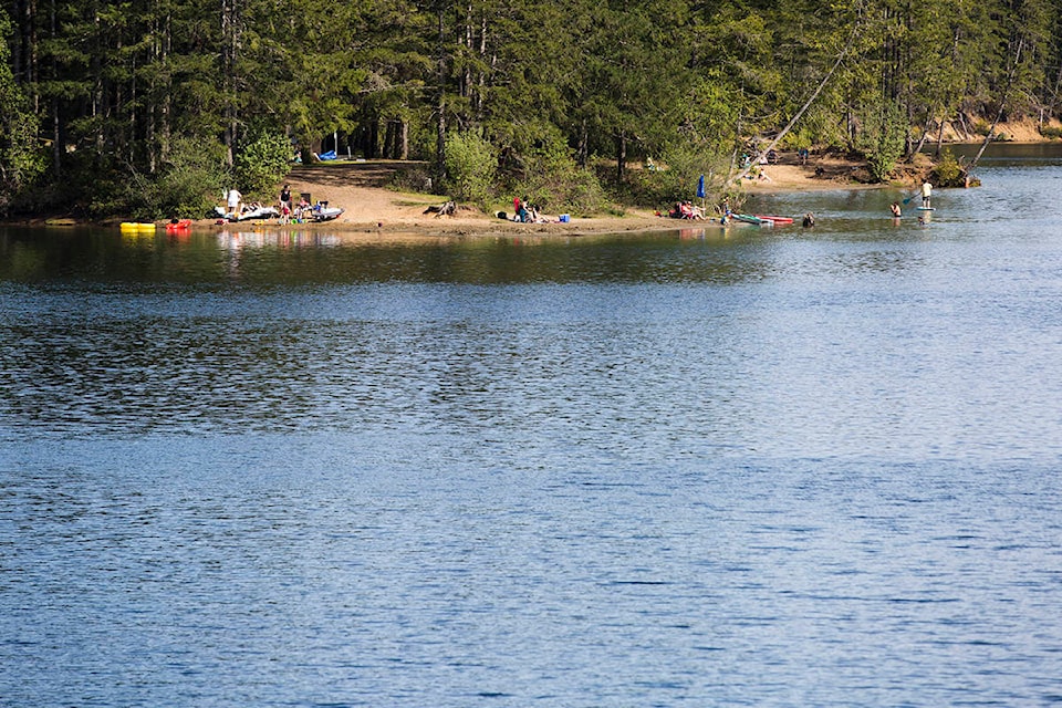 People enjoy the warm weather at McIvor Lake in Campbell River, B.C. on May 10, 2020. Photo by Marissa Tiel – Campbell River Mirror