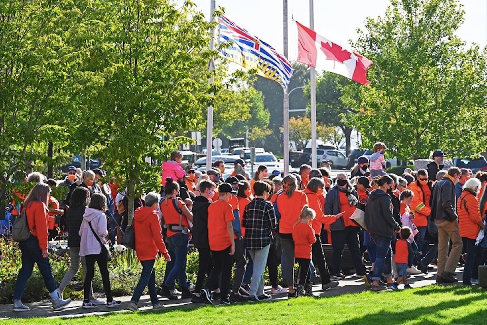 The Orange Shirt Day Walk leaves Spirit Square in downtown Campbell River on Sept. 30. Photo by Sean Feagan / Campbell River.