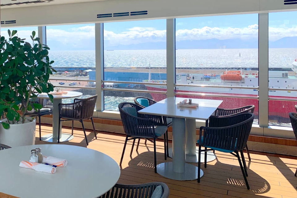 A view from inside the large vessel overlooking Victoria’s Breakwater District. (Megan Atkins-Baker/News Staff)