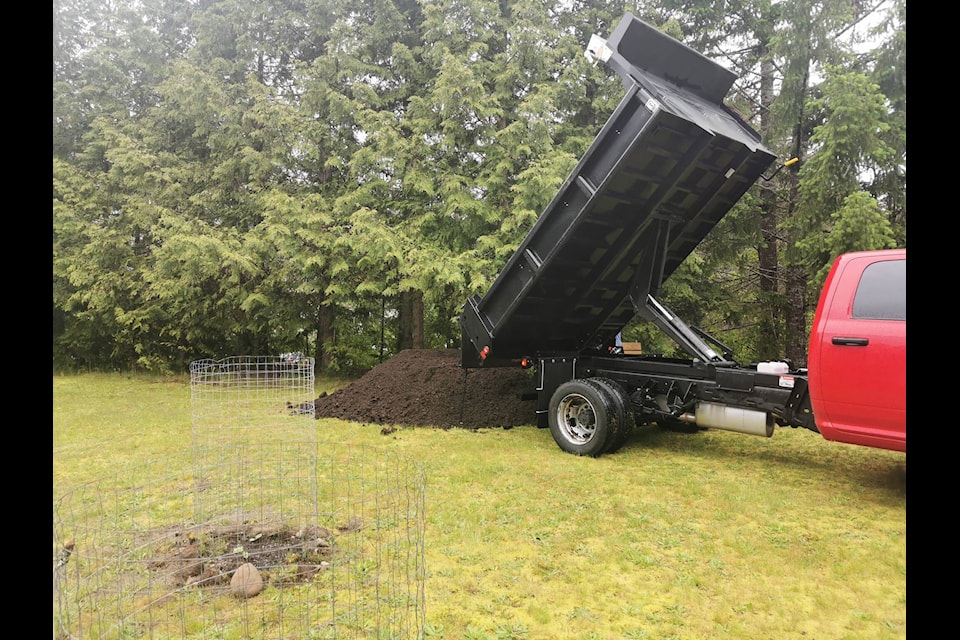 A load of soil is delivered to the community garden site in Gold River. Photo courtesy Lisa Poitras