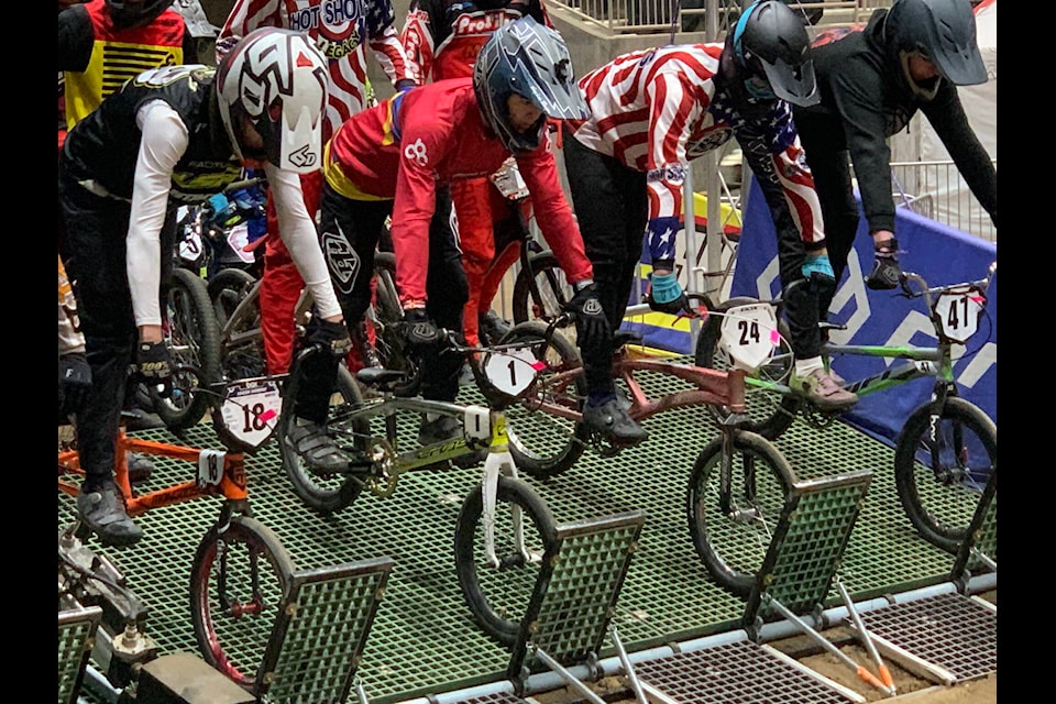 Dane Kerluck (in red) at the starting gate in a race earlier this year. Photo supplied by Jason Kerluck