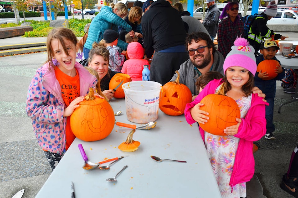 The Barry family and friends attended the pumpkin carving at Spirit Square on Saturday, Oct. 29, 2022. Photo by Alistair Taylor/Campbell River Mirror