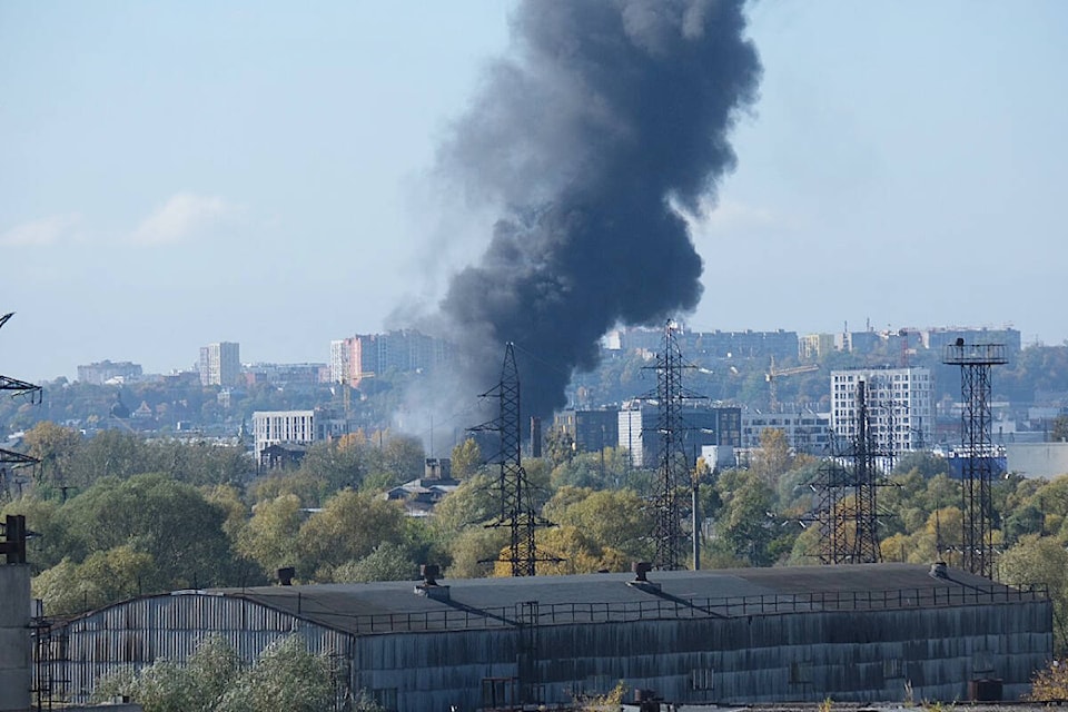 Seen from Darrell McKay’s room, either a cruise missile or an Iranian kamikaze drone hits the ground in Lviv, Ukraine. Darrell McKay photo