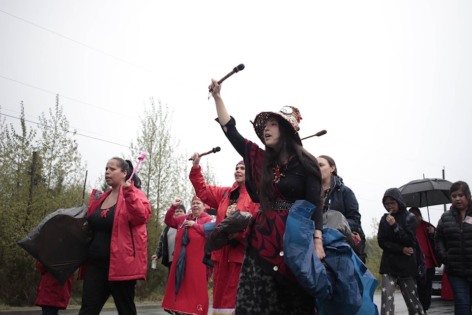 Women of the Homalco First Nation walked through the streets to commemorate Missing and Murdered Indigenous Women and Girls on Red Dress Day. Photo by Marc Kitteringham/Campbell River Mirror