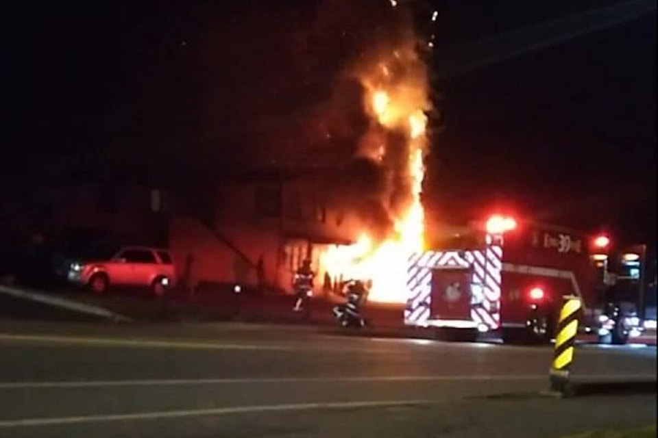 An apartment fire in View Royal at around 11:30 p.m. Monday (May 8) sent two people to hospital. (Courtesy of Paul Hurst)
