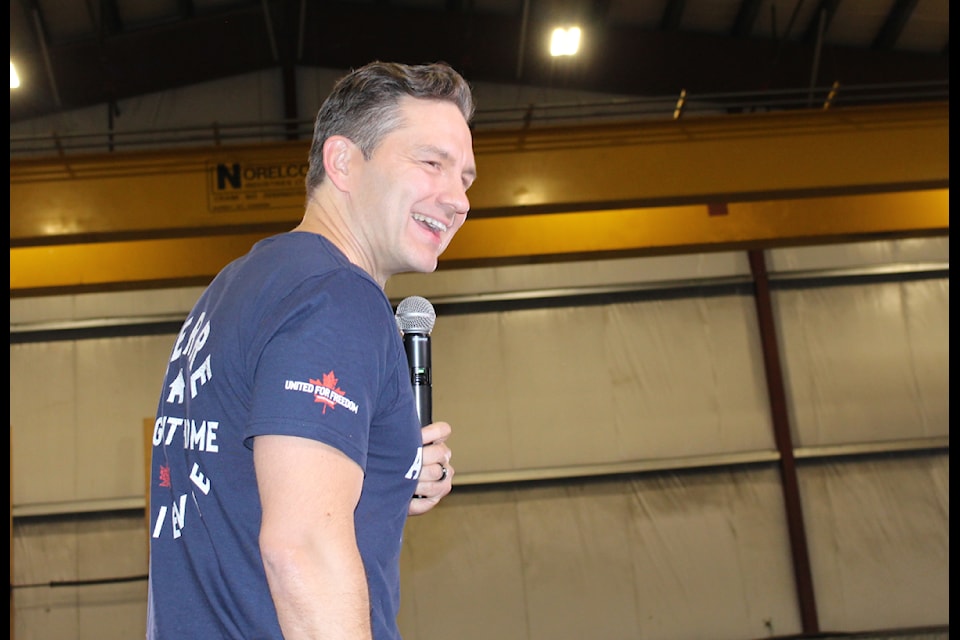 Pierre Poilievre speaks at a rally in Castlegar on Nov. 13.