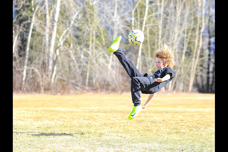 Cruz shows off his soccer skills at the Castlegar and District Community Complex.