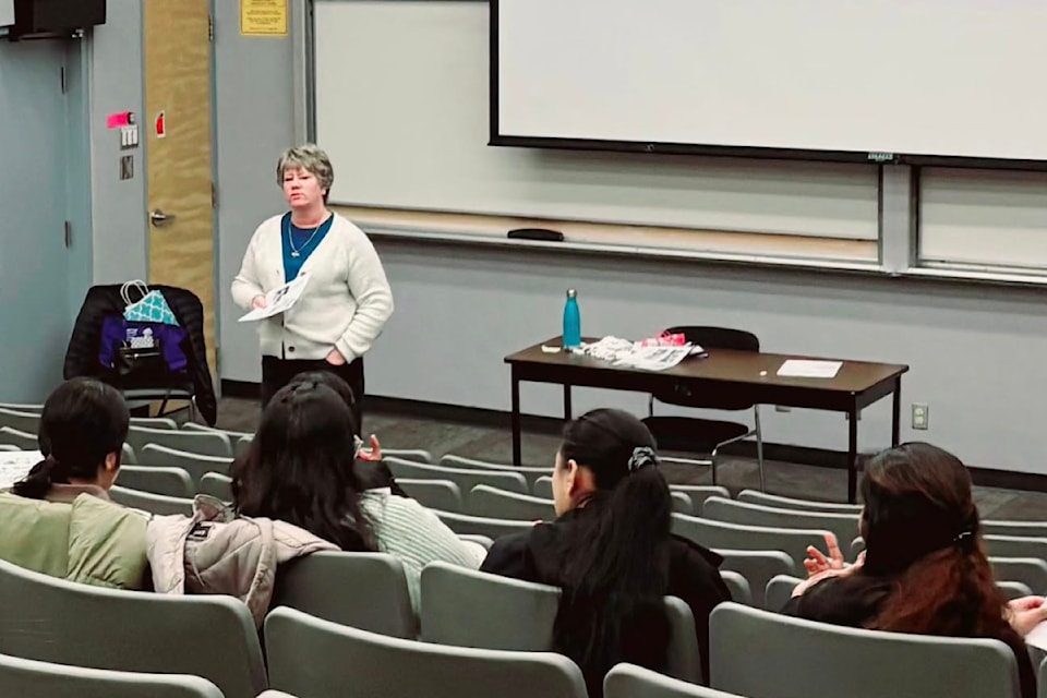 Sandi McCreight speaking at Selkirk College to International Gerontology Nursing Students. 
