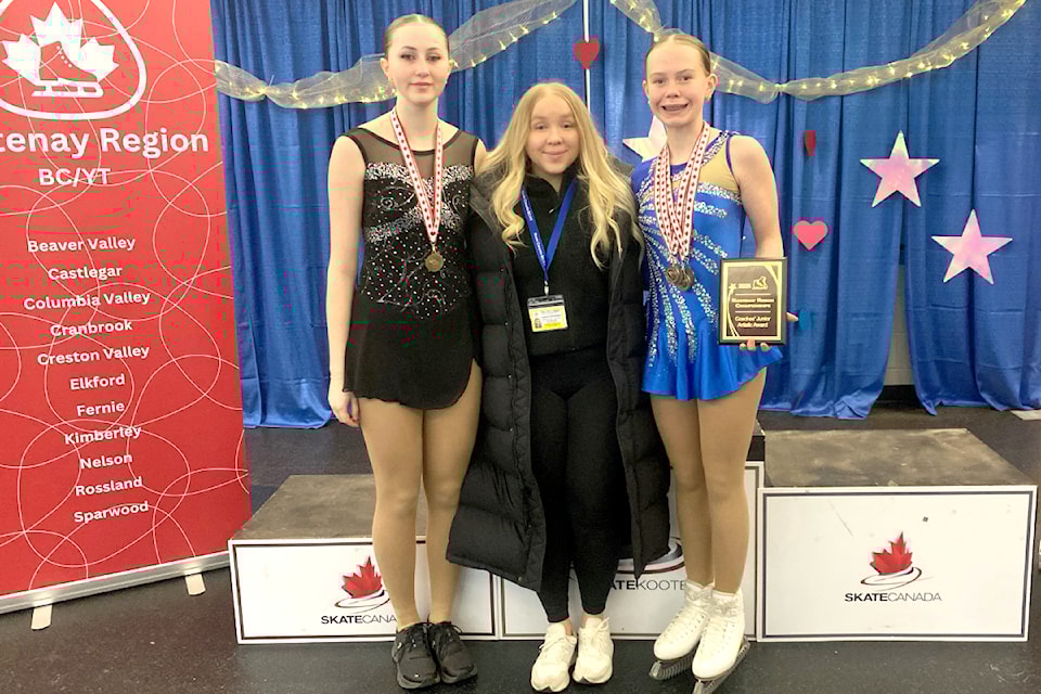 (L-R) Payton Fowler, Coach Candace Soukeroff and Anaya Molitwenik attended the Kootenay Regional Championships on Feb. 14-16.