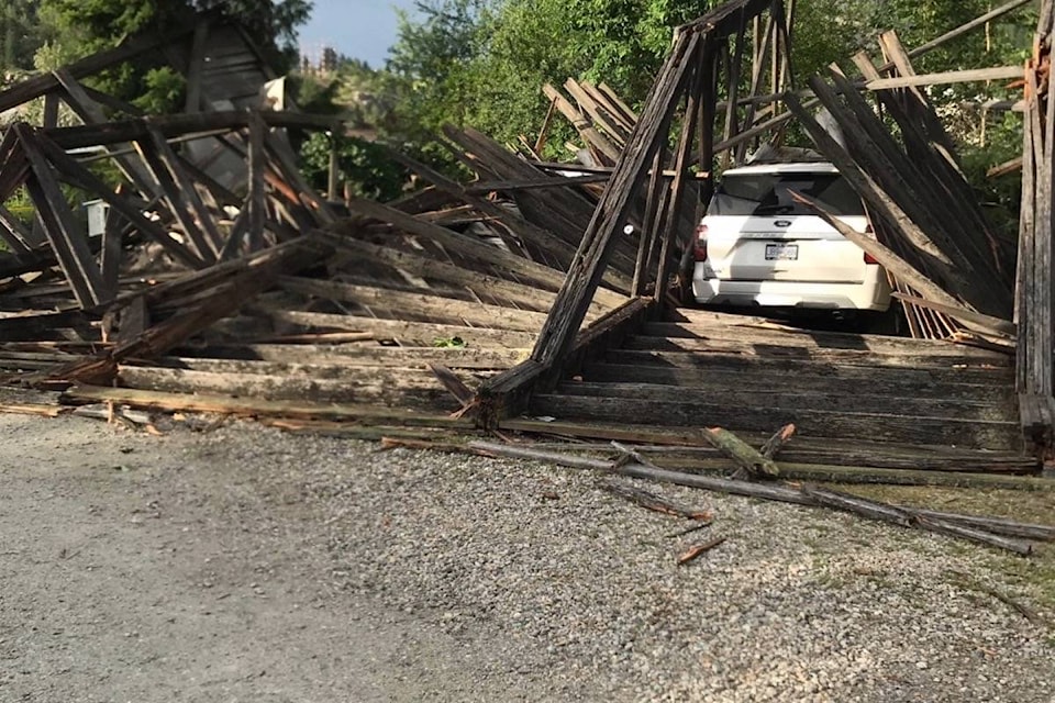 Three vehicles were damaged when the screen at the old Sunset drive-in theatre toppled. Photo: Ken Ascough