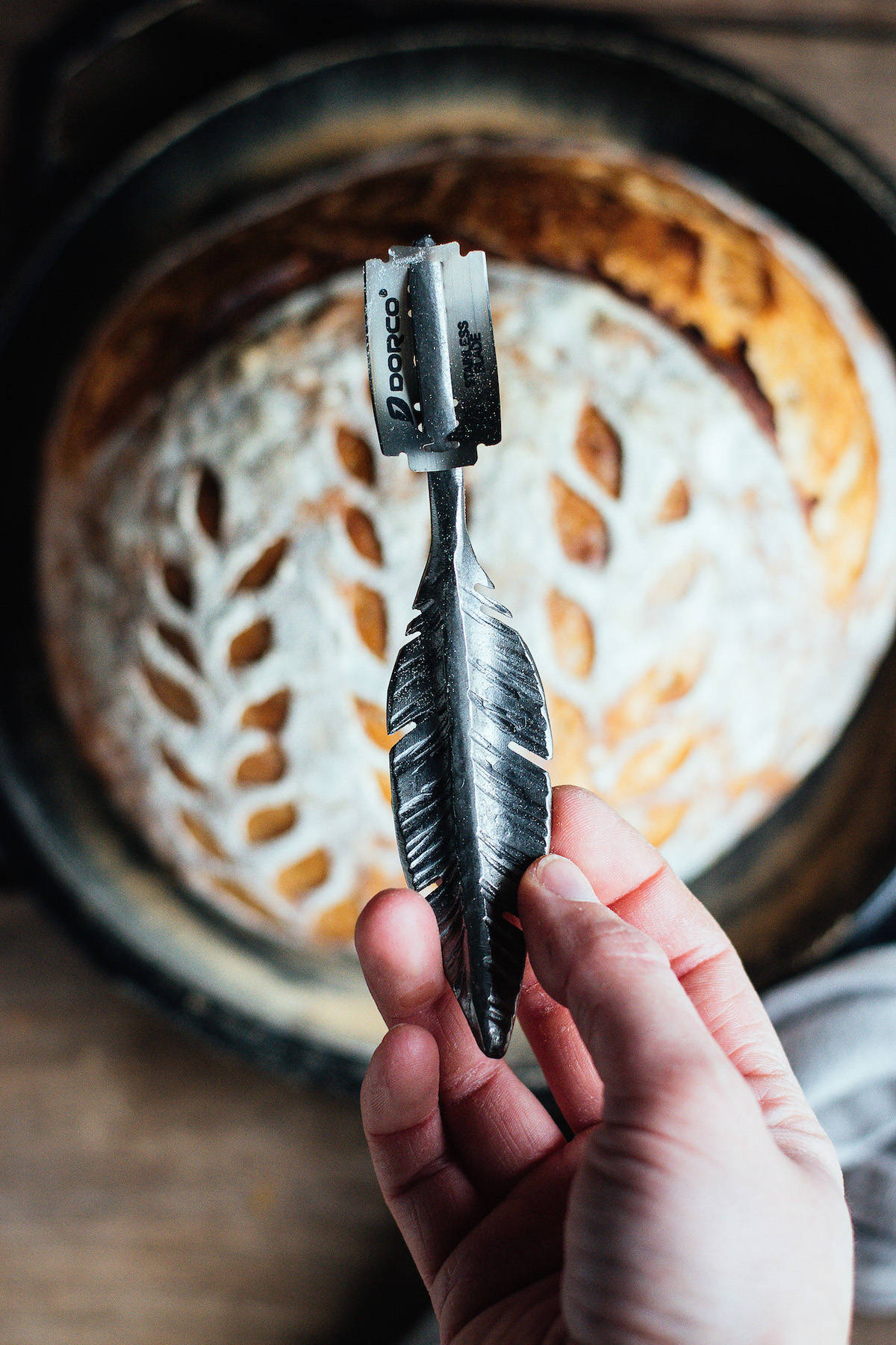 A bread lame, this one made by Avie Waterfall, is a tool used by artisan breadmakers. It holds a razor blade at a specific angle to create intricate designs in the loaf before it is baked. Photo: Submitted