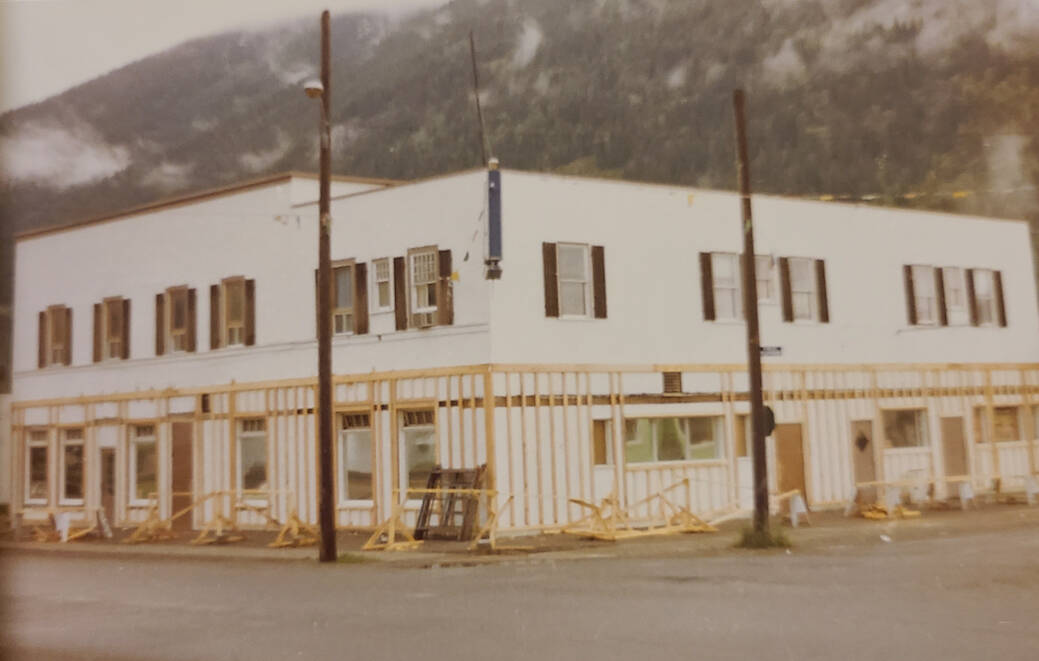 The Salmo Hotel is seen around 1981 as its new facade started to take shape. It was done so well that it fooled people into thinking that it was much older than it really was. Photo courtesy Marion Gora