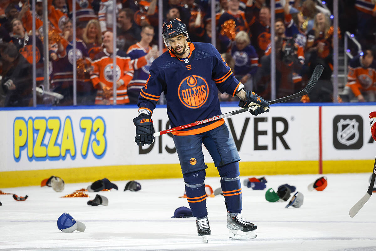 Zach Hyman with his first career hat trick pucks : r/EdmontonOilers