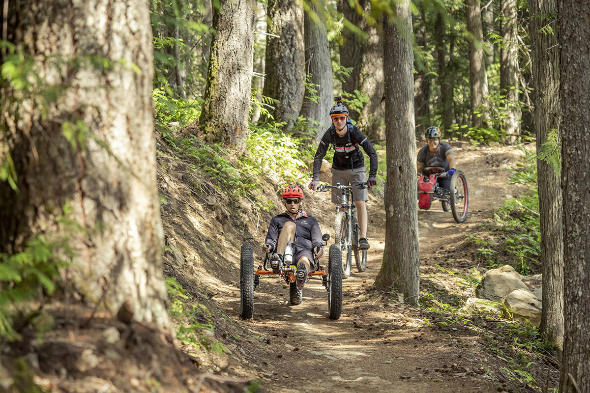 Mountain bikes and adapted mountain bikes sharing the Miller Time trail in Revelstoke. Photo courtesy Kootenay Adaptive Sport Association/Tom Poole.