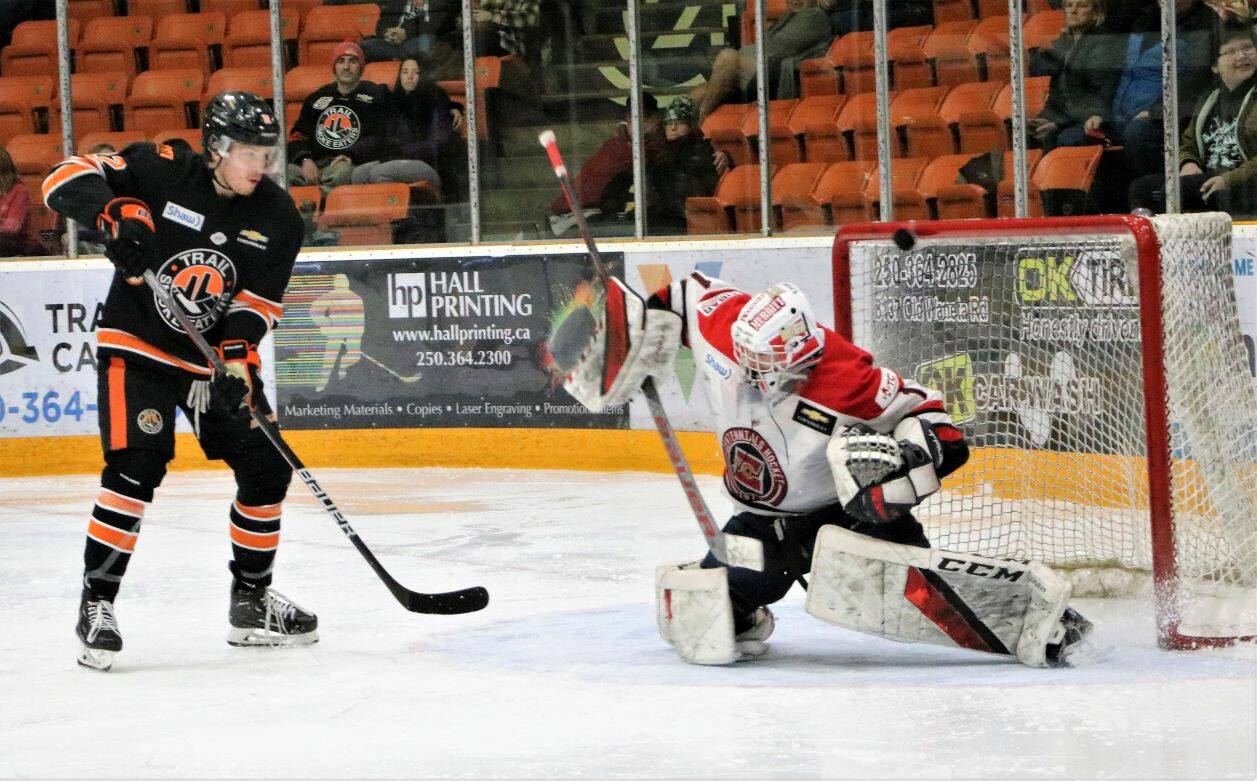 Smoke Eaters forward Mathieu Cobetto Roy rang this one off the iron in the third period.