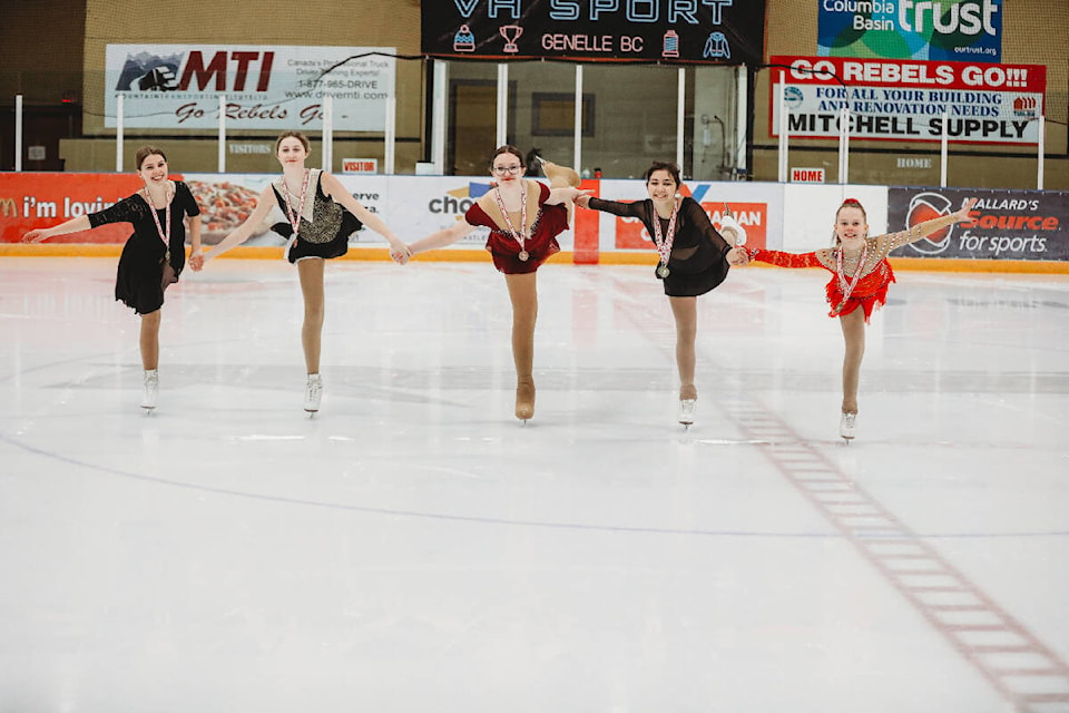 (L-R) Ellie Kermode, Payton Fowler, Anastasia Verigin, Sara Hurd and Anaya Molitwenik all brought home medals from the 2022 West Kootenay Invitational. Photo: Jennifer Small