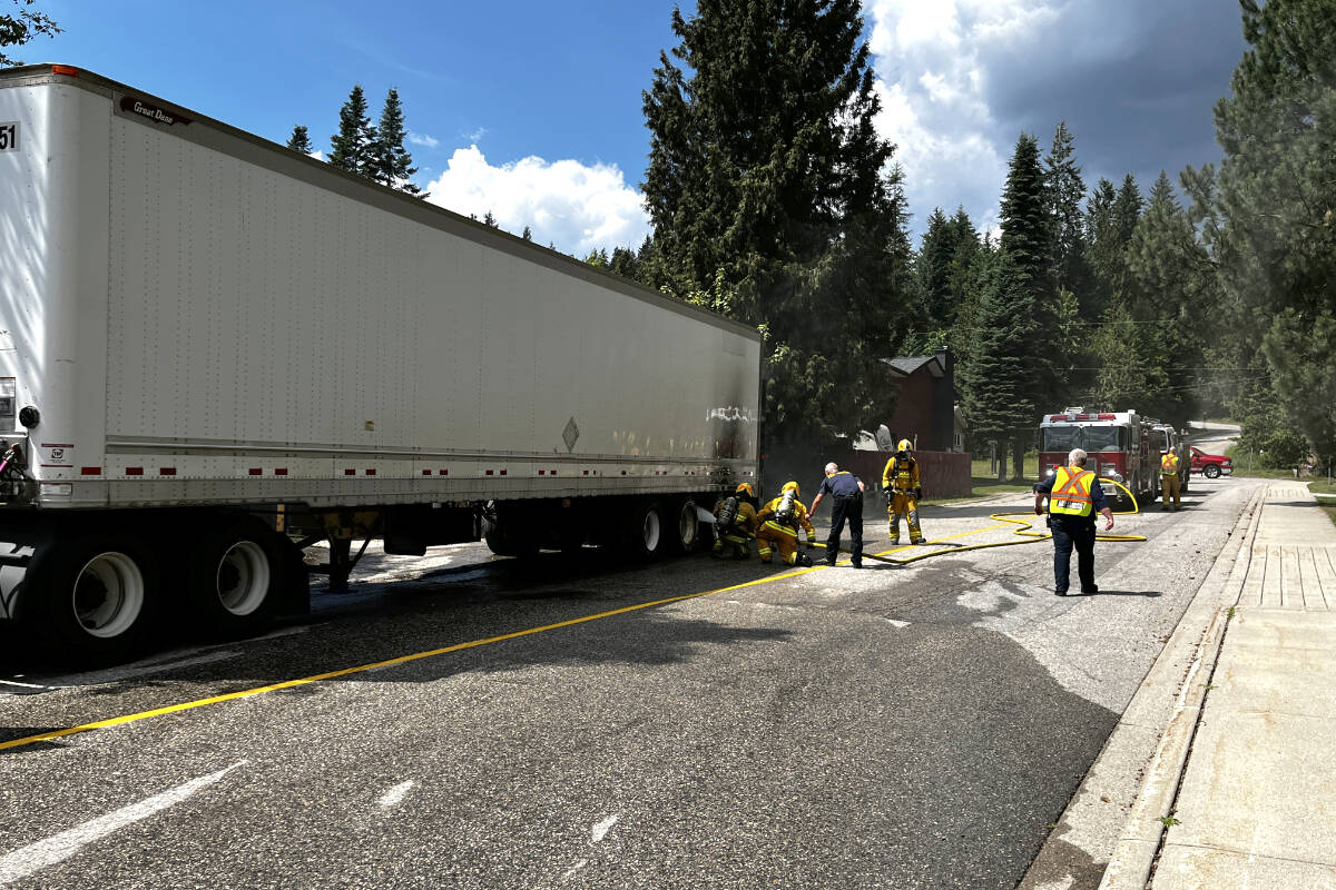 The trailer portion of a transport truck caught fire on June 29. Photo: Betsy Kline