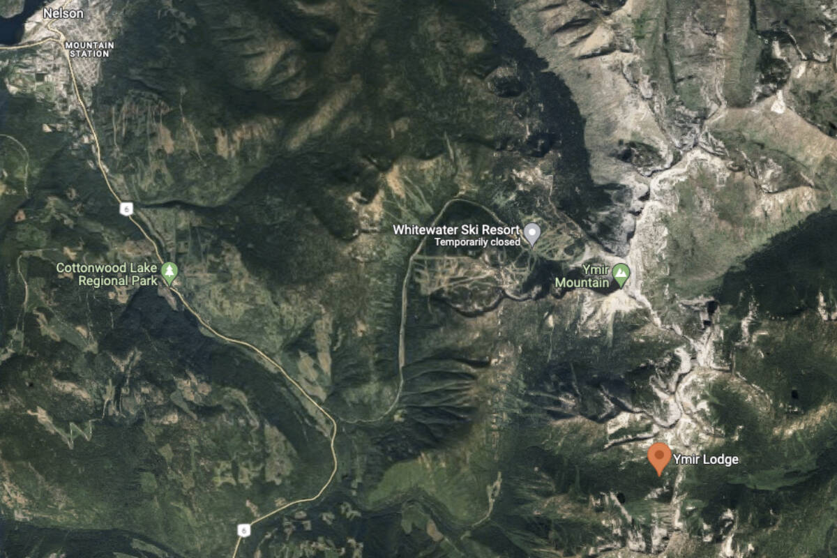 Ymir Backcountry Lodge is located southeast of Nelson near Qua Peak. Photo: Google Maps