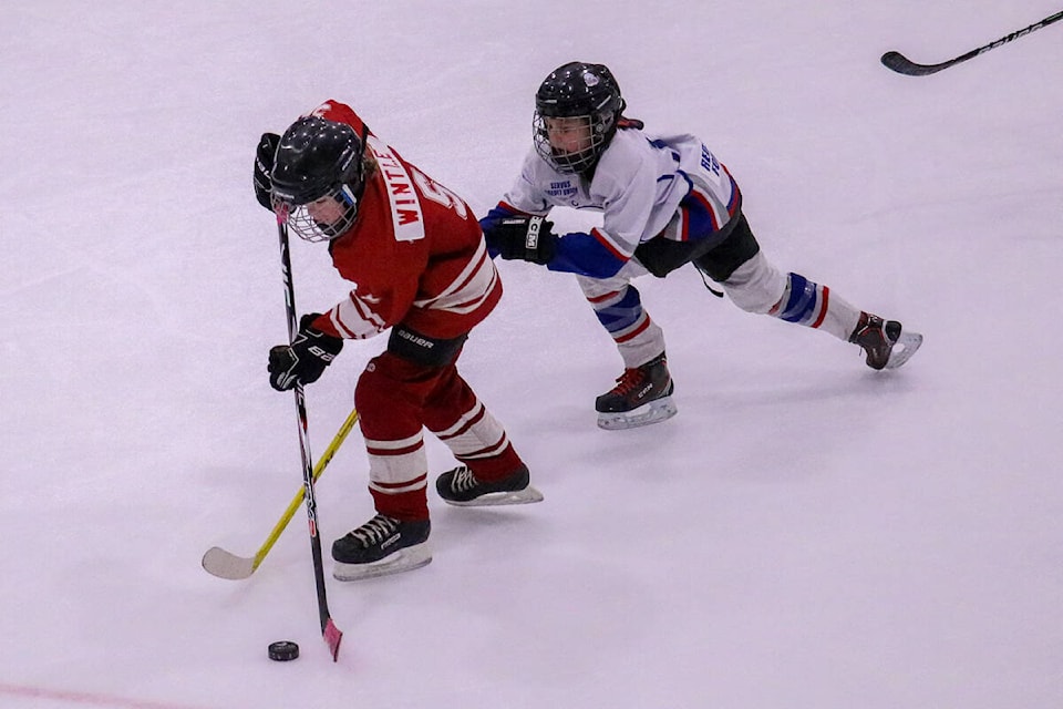 The Castor U11B Cyclones were downed 7-2 at home against the Lacombe Rockets on Jan. 29, 2022. (Kevin Sabo/Black Press News Media)
