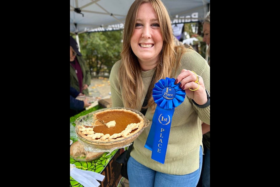 Ria Dunnewold took home the blue ribbon in the pumpkin pie baking competition at Cowichan Fall Fest in Chemainus.