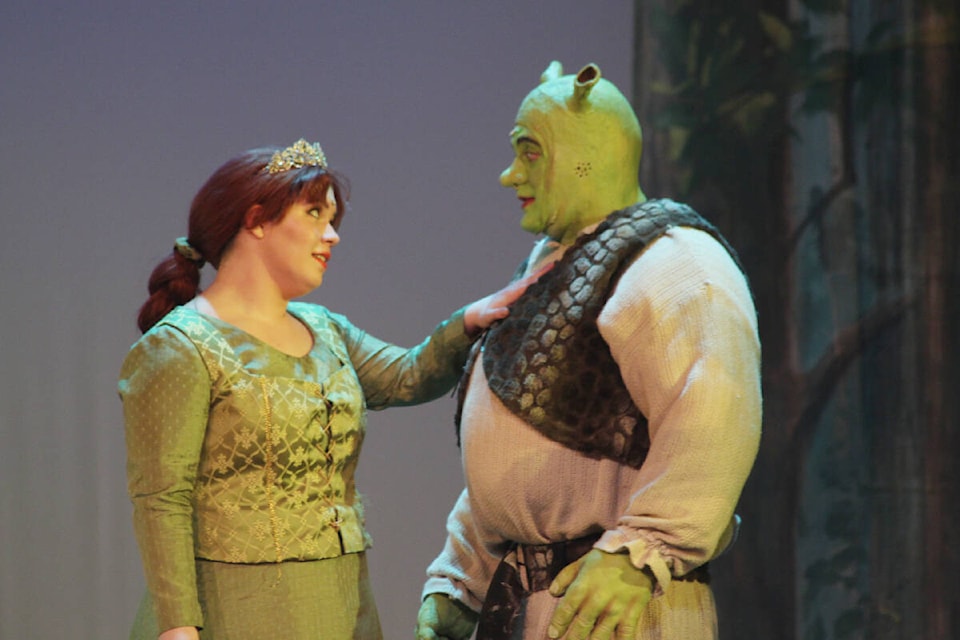 Princess Fiona (Brenna Bazinet) with Shrek (Graham Brockley) in the Cowichan Musical Society’s ‘Shrek The Musical’, Jan. 27, 2023. (Andrea Rondeau/Citizen)