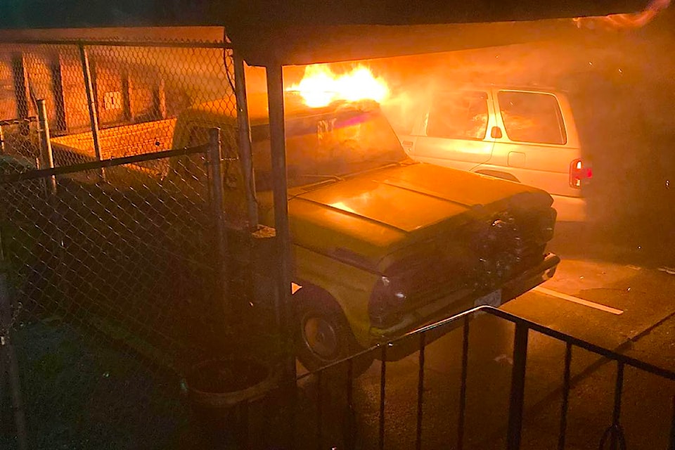 Buttercup the vintage pickup truck on fire on Dec. 18, 2024. 