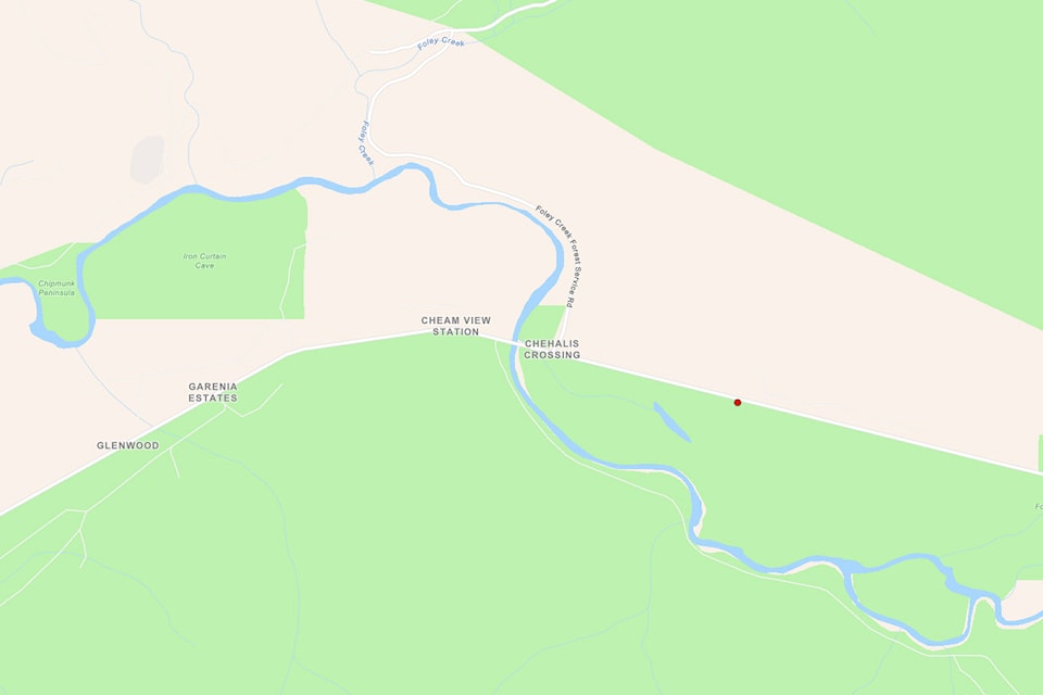 The red dot on this map indicates a wildfire on Chilliwack Lake Road which was reported shortly before 2:30 p.m. on Saturday, July 20, 2024.