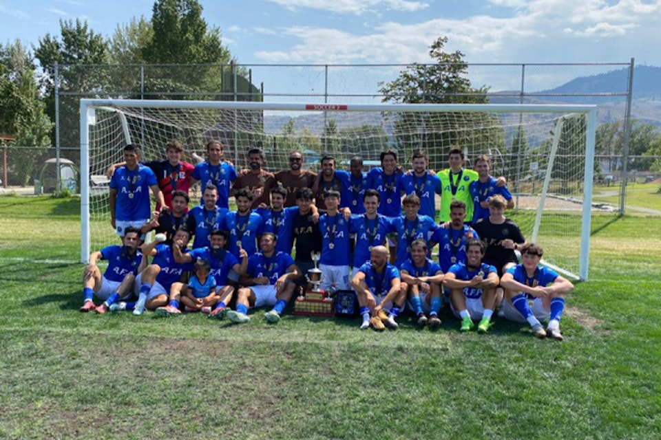 The Ares Football Association following their championship victory at the Pacific Coast League's Challenge Cup in Kamloops from July 23-25, 2024. 