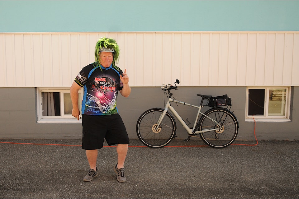 Wayne Oberst of Chilliwack has been taking part in Tour de Cure, a cycling fundraiser for BC Cancer Foundation, for the past 15 years. For the past 10 years, he and his team have been wearing big, bright wigs zap-strapped to the outside of their helmets.