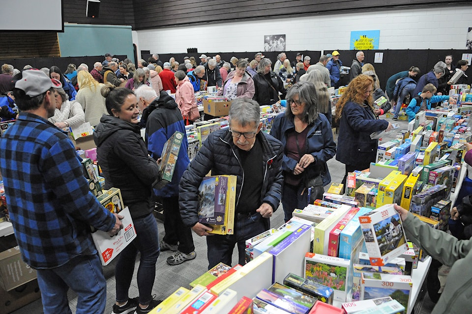 People flood Central Community Church for the second annual Chilliwack Puzzle Sale on Friday, Nov. 1, 2024. 