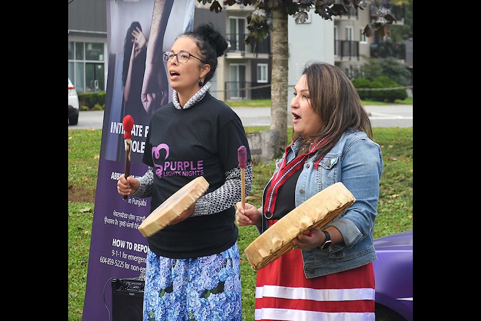 People take part in the Purple Lights Nights kickoff at Jubilee Park in Abbotsford on Saturday, Oct. 5, 2024. (John Morrow/ Abbotsford News)