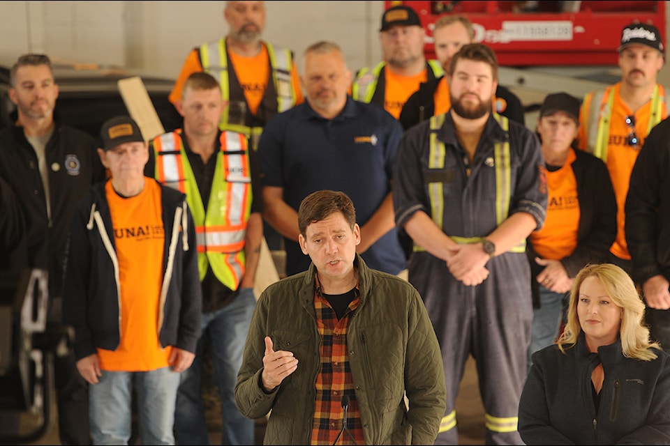 B.C. NDP leader David Eby speaks during a trades-training announcement in Chilliwack on Thursday, Sept. 26, 2024. 