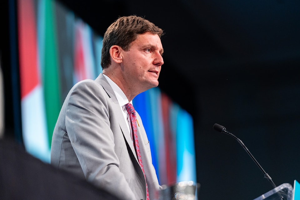 Premier David Eby appears at UBCM Convention 2024 on Sept. 19, 2024.