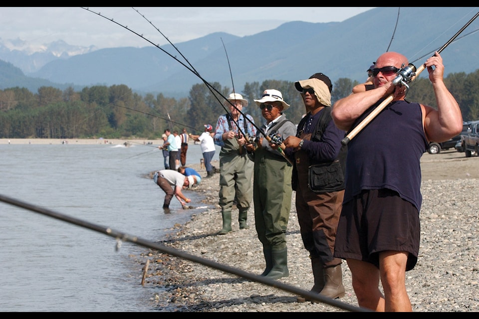 Fishermen line the shores of the Fraser River to catch sockeye in Chilliwack in 2005. 