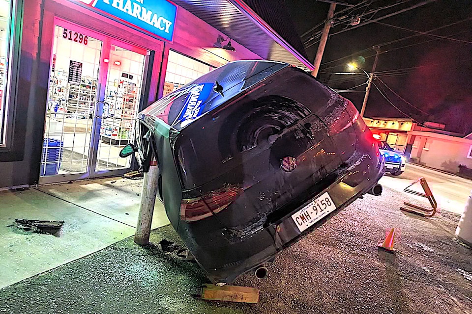 RCMP are investigating crash outside a Rosedale pharmacy on Feb. 5, 2025.