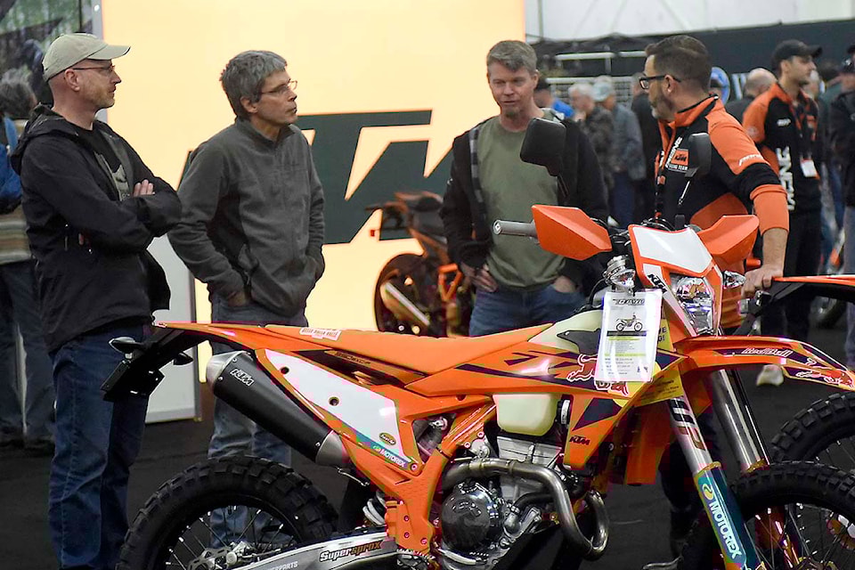People take in the Vancouver Motorcycle and Powersport Show at the Tradex in Abbotsford on Friday, Jan. 17, 2025. (John Morrow/ The Abbotsford News)