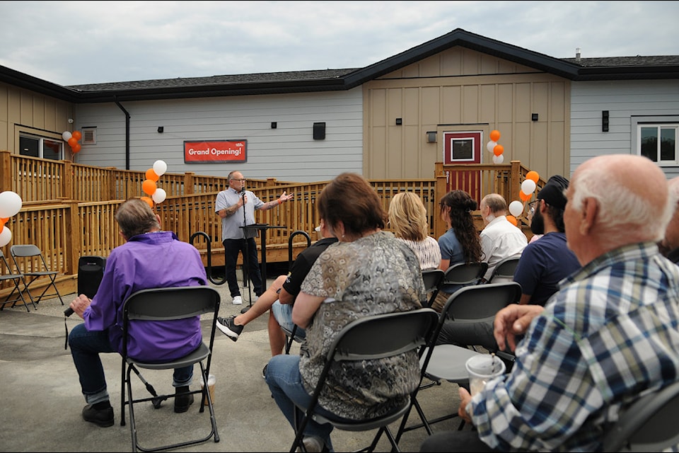 Scott Gaglardi, executive director with Ruth and Naomi's Mission, speaks during the grand opening for The Grove, a 42-bed shelter for seniors in Chilliwack on Friday, Aug. 1, 2025. 
