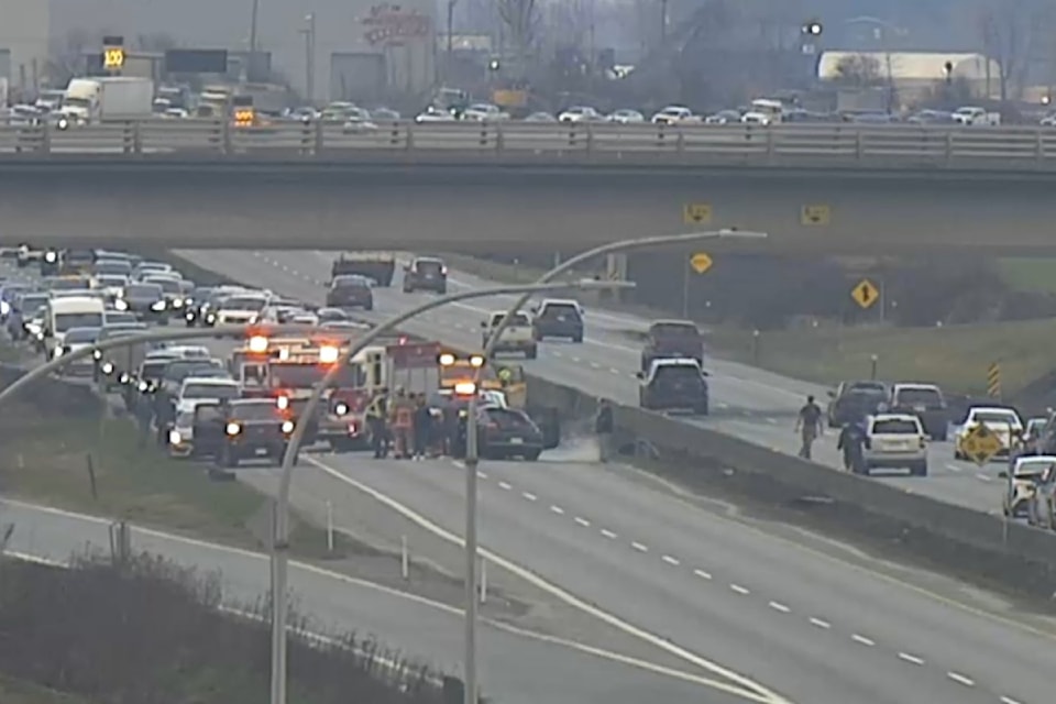 A single-vehicle rollover crash at the Yale Road West exit on Highway 1 near Chilliwack led to a closure March 3. 