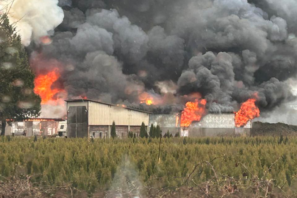 A barn was destroyed by fire in Chilliwack on Prest Road on March 24. 