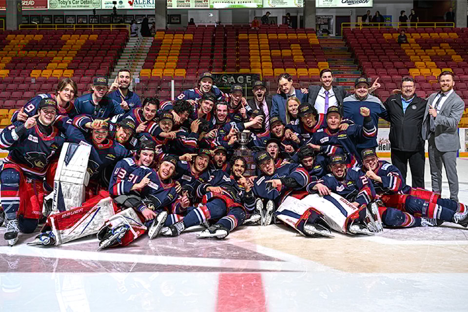 The Brooks Bandits celebrate after winning the BCHL's Fred Page Cup in Chilliwack on May 25. 