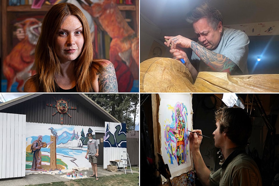 The four locals artists creating work for Chilliwack Mural Festival are (clockwise from top left): Kayla Neufeld Gowans from Agassiz, Corey Moraes of Chilliwack (Tsimshian), Connor Kouwenhoven from Chilliwack and Jack Hendsbee from Chilliwack. Six other muralists will join them. 